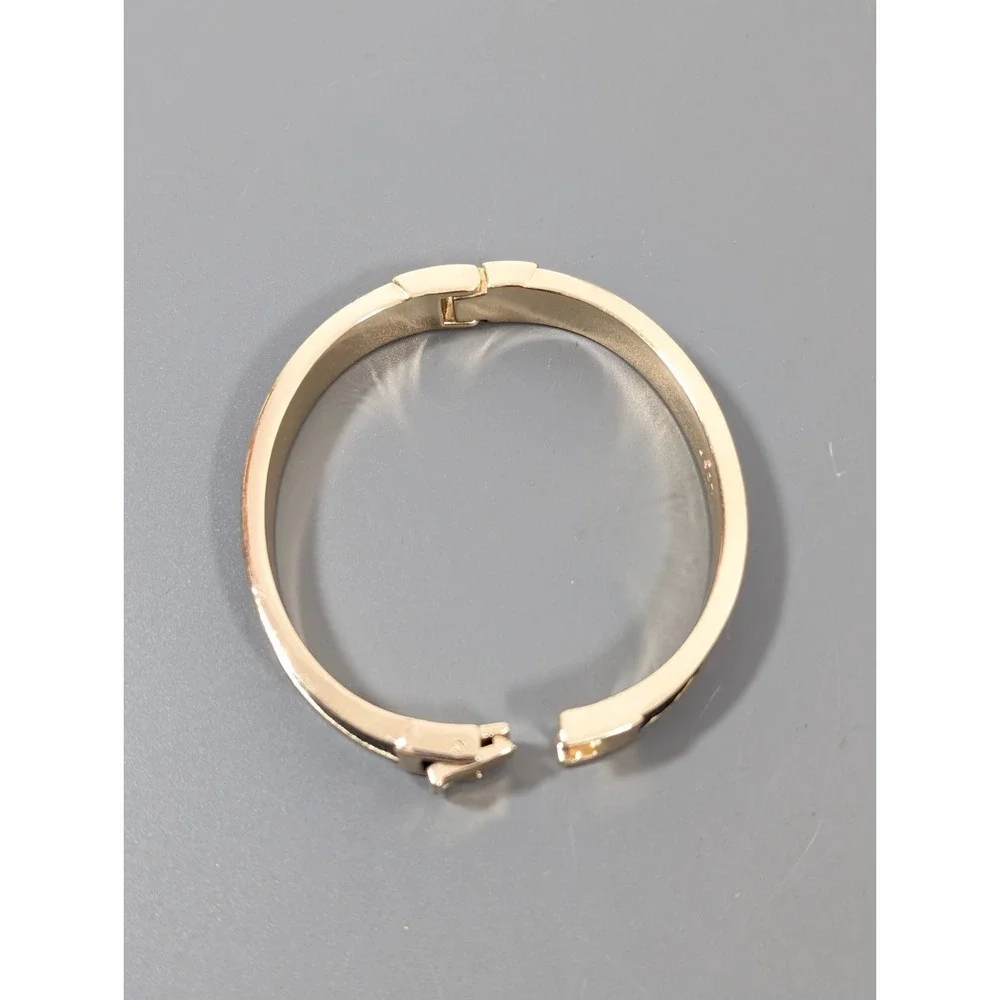 LOFT Black Leather Inlay Gold Tone‎ Hinge Bangle Bracelet 6.5 in